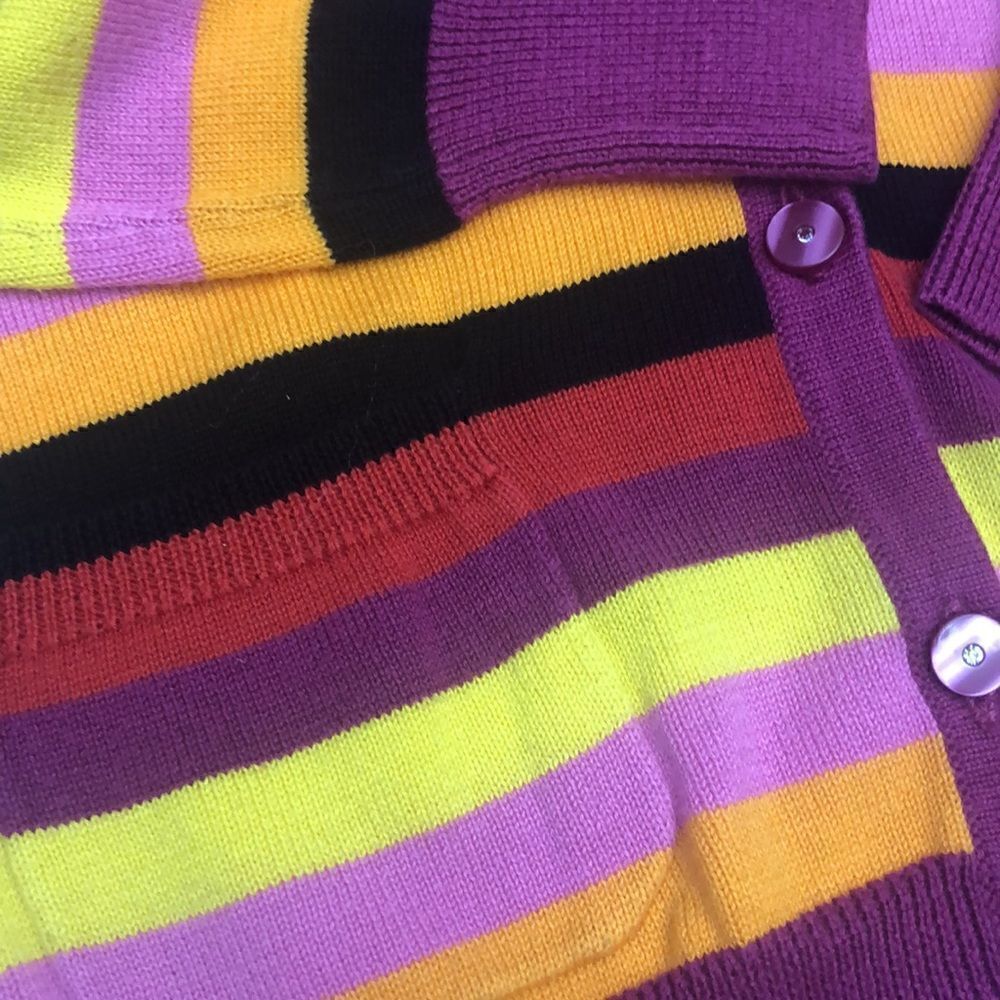 Multi Colored Striped Button Down LS Girls Sweater. - Picture 3 of 3